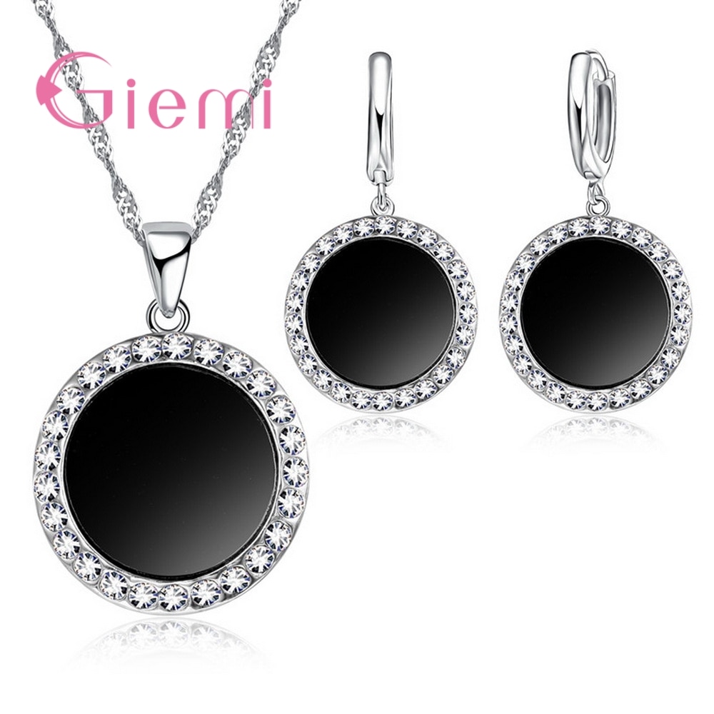 Genuine 925 Sterling Silver Elegance Jewelry Sets For Women Mother Good Cubic Zircon Pendant Necklace Earrings