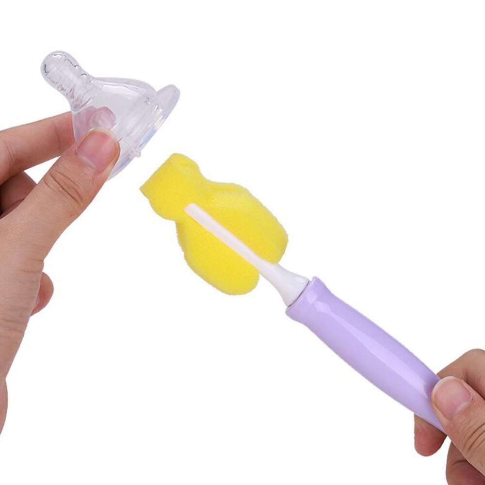 2 stuks  in 1 sets babyverzorgingsaccessoires reinigingsborstelset draaibare sponsborstel voor voedingsfles (paars)
