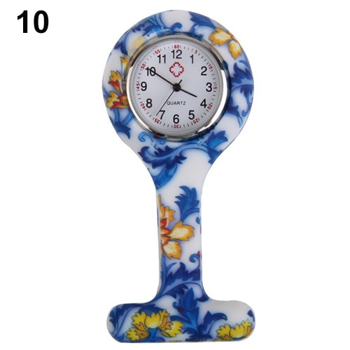 Reloj de bolsillo para mujeres y enfermeras, broche de silicona estampado a la para enfermeras, Túnica, reloj de bolsillo con cadena, esfera de acero inoxidable de cuarzo: 10