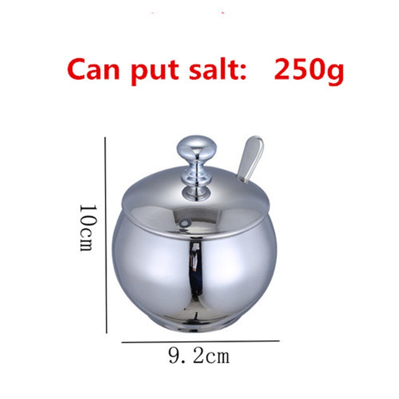 304 Stainless Steel Seasoning Box With Spoon Seasoning box Cans Salt Pepper Box Tank spice jar sugar bowl with spoon: 10xH9.2cm