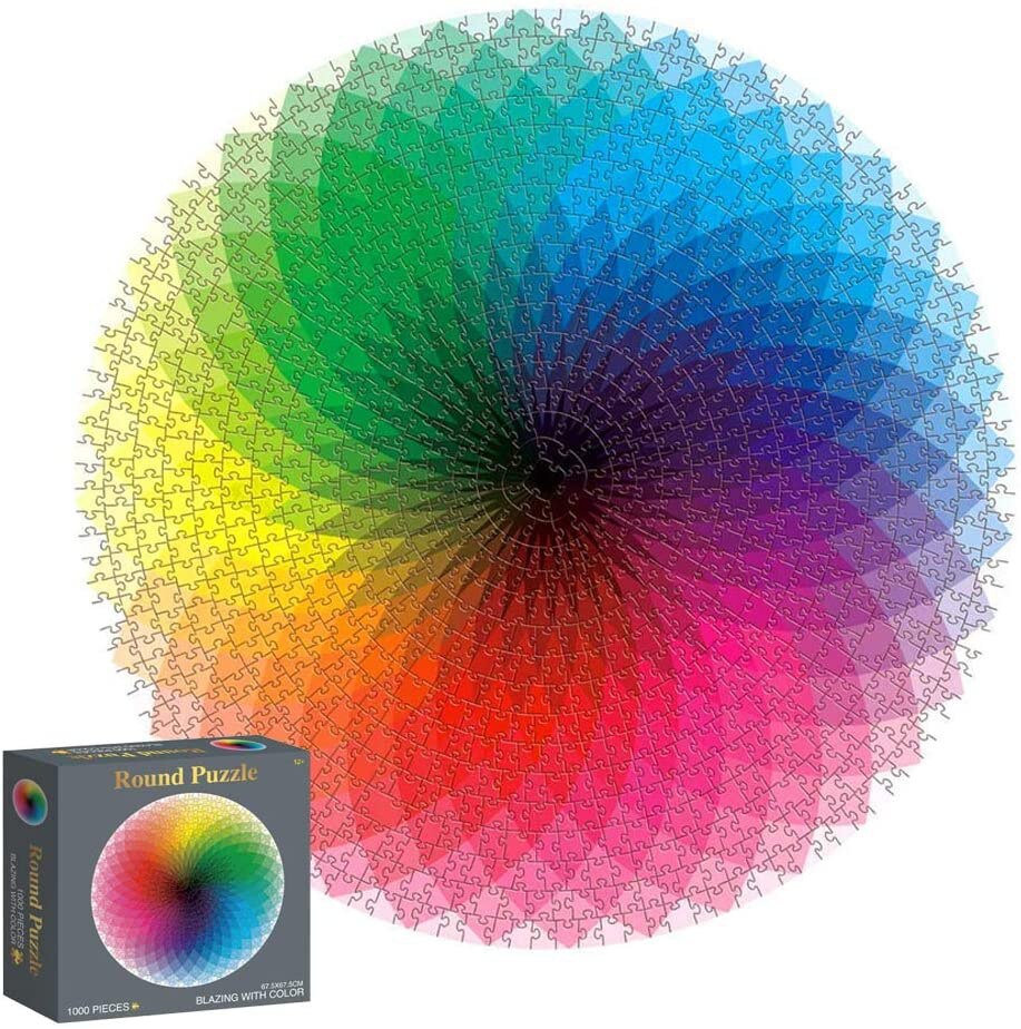 Round Jigsaw Rainbow Puzzles, 1000 Pieces Round Gradient Color Rainbow Durable Cardboard Puzzle for Kids Adult