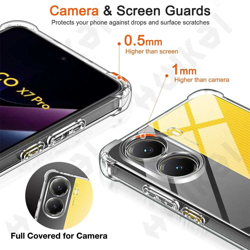 Capa para xiaomi poco x7 pro redmi note 14 pro plus 4g 5g transparente choque com tpu macio silicone fino anti-choque caso