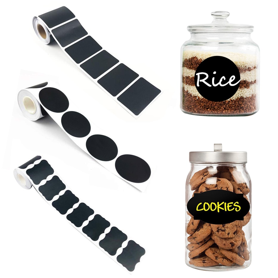 Etiquetas de pizarra reutilizables, pegatinas impermeables para tarros contenedores, botellas Mason, pizarra, 150 Uds.