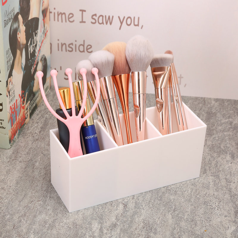 Pinceles de acrílico para maquillaje, caja organizadora con 3 ranuras para agrandar, soporte de lápiz labial, joyero, organizador de maquillaje