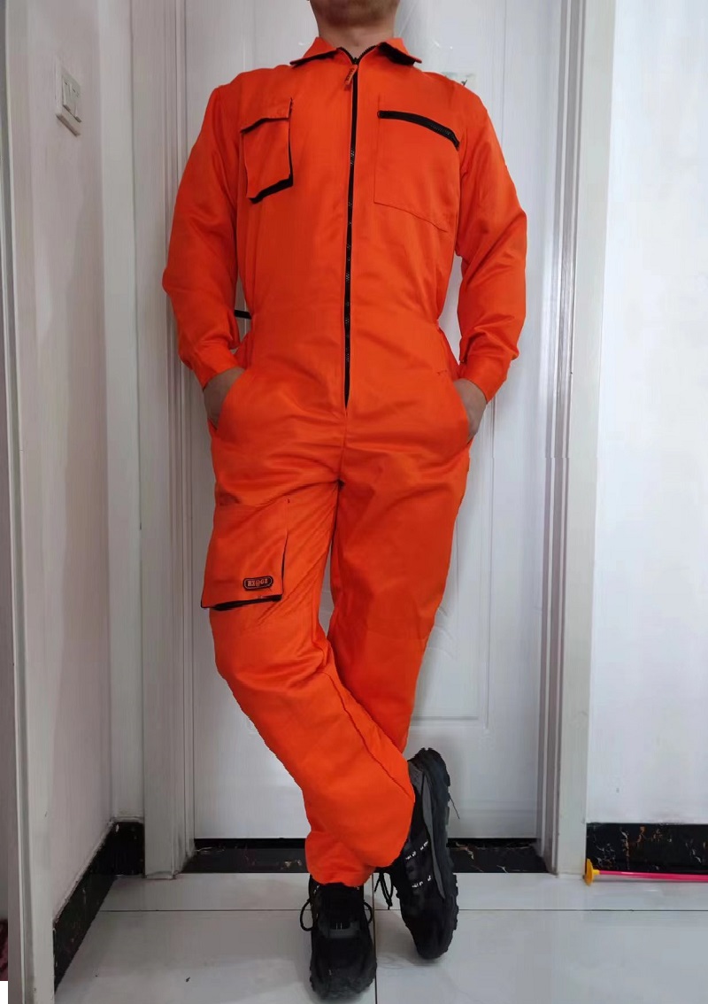 Monos De Trabajo para Hombre, uniformes De cuello levantado, ropa mecánica, Siameses, cintura elástica, Overol De Trabajo: 5 XL / Naranja