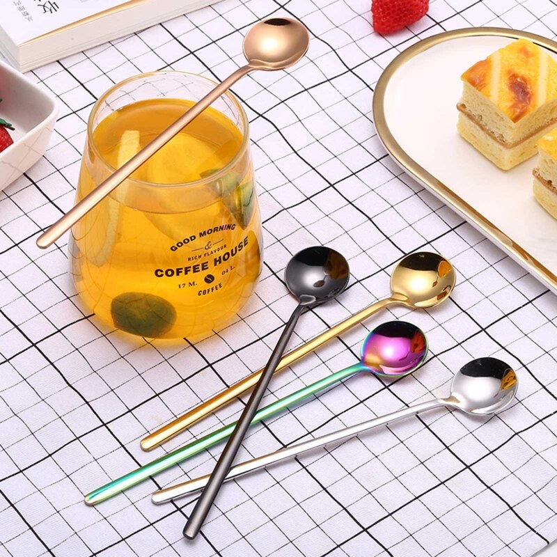 Rainbow Color Coffee Tea Stir Spoon Long Handle Ice Cream Dessert Spoons K9FA