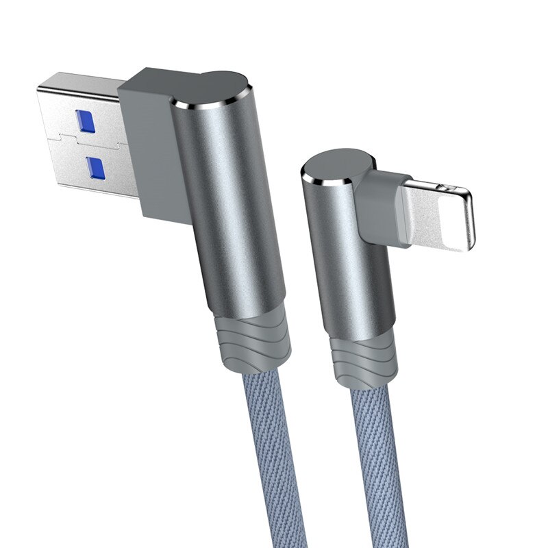 1 2 3 m 90 graden usb-gegevensopladerkabel voor iphone xs max xr  x 11 8 7 6 6s plus 5 5s ipad-snoer van oorsprong mobiele telefoon lang kort: Grijs / 1m