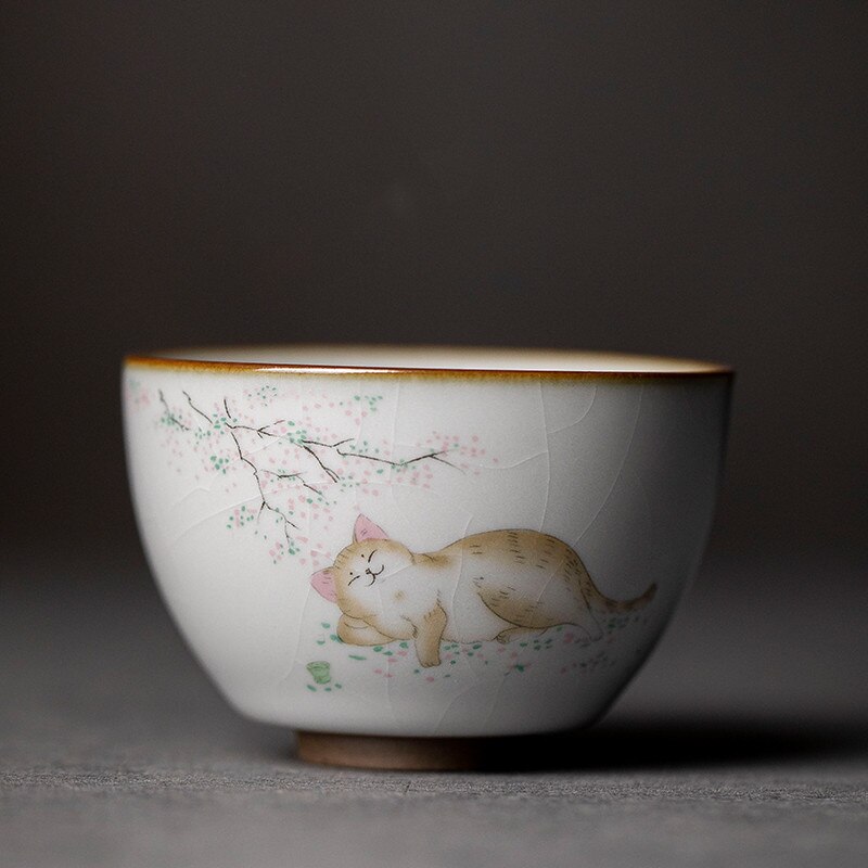 Grote Ru Kiln Theekopje Reizen Persoonlijke Meditatie Cup Handgemaakte Keramische Thee Kom Pu&#39;er Master Cup Huishouden Thee Set Accessoires: C3 - 7X4.8CM 100ML