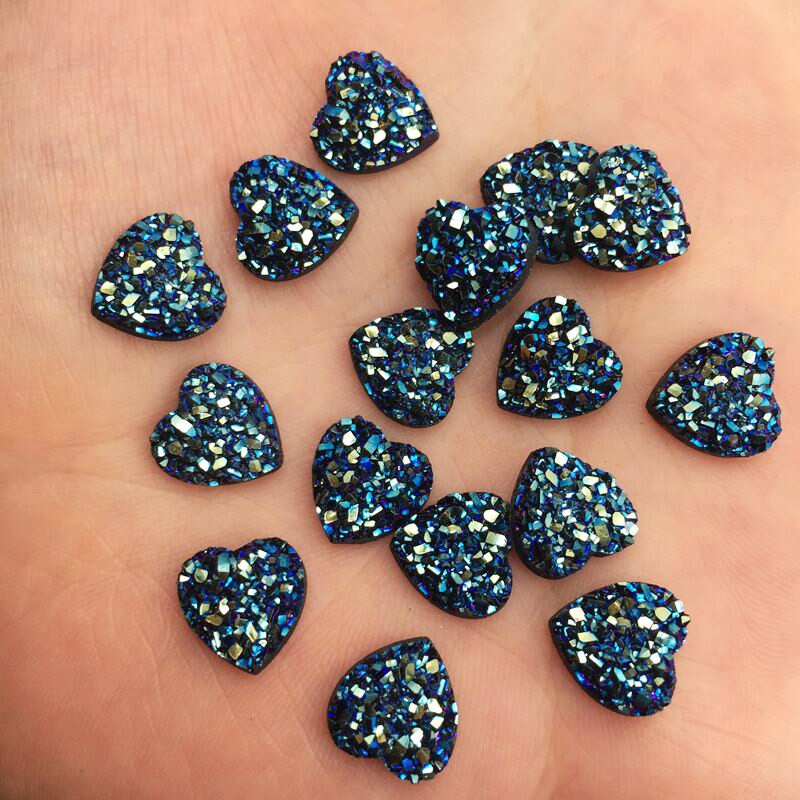 Shiny 60Pcs Resin 10mm heart Ore Surface Flatback Rhinestone for Clothing Applique DIY Scrapbook Jewelry Craft Supplies