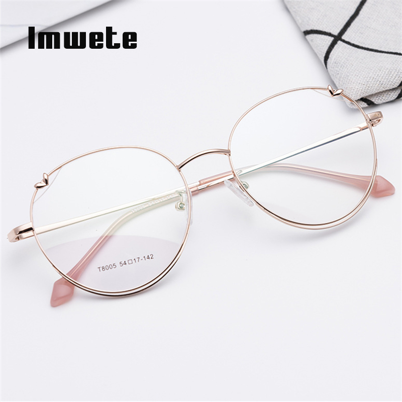 Gafas ópticas metálicas Vintage Imwete, montura de gafas para hombres y mujeres, monturas de gafas con forma de corazón para mujer, gafas transparentes para Miopía