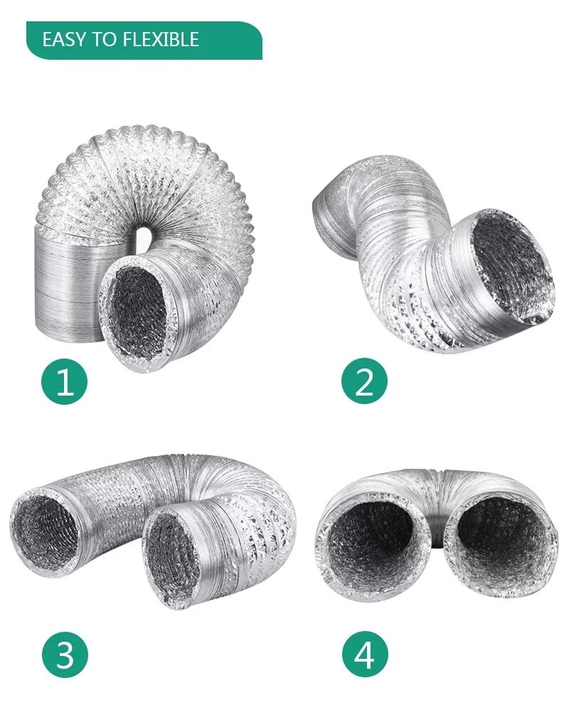 6 Inch 25 Feet Air Aluminum Ducting Non-Insulated Flex Dryer Vent Hose HVAC Flexible Ventilation w/ 2 Clamps Hook Up Kit