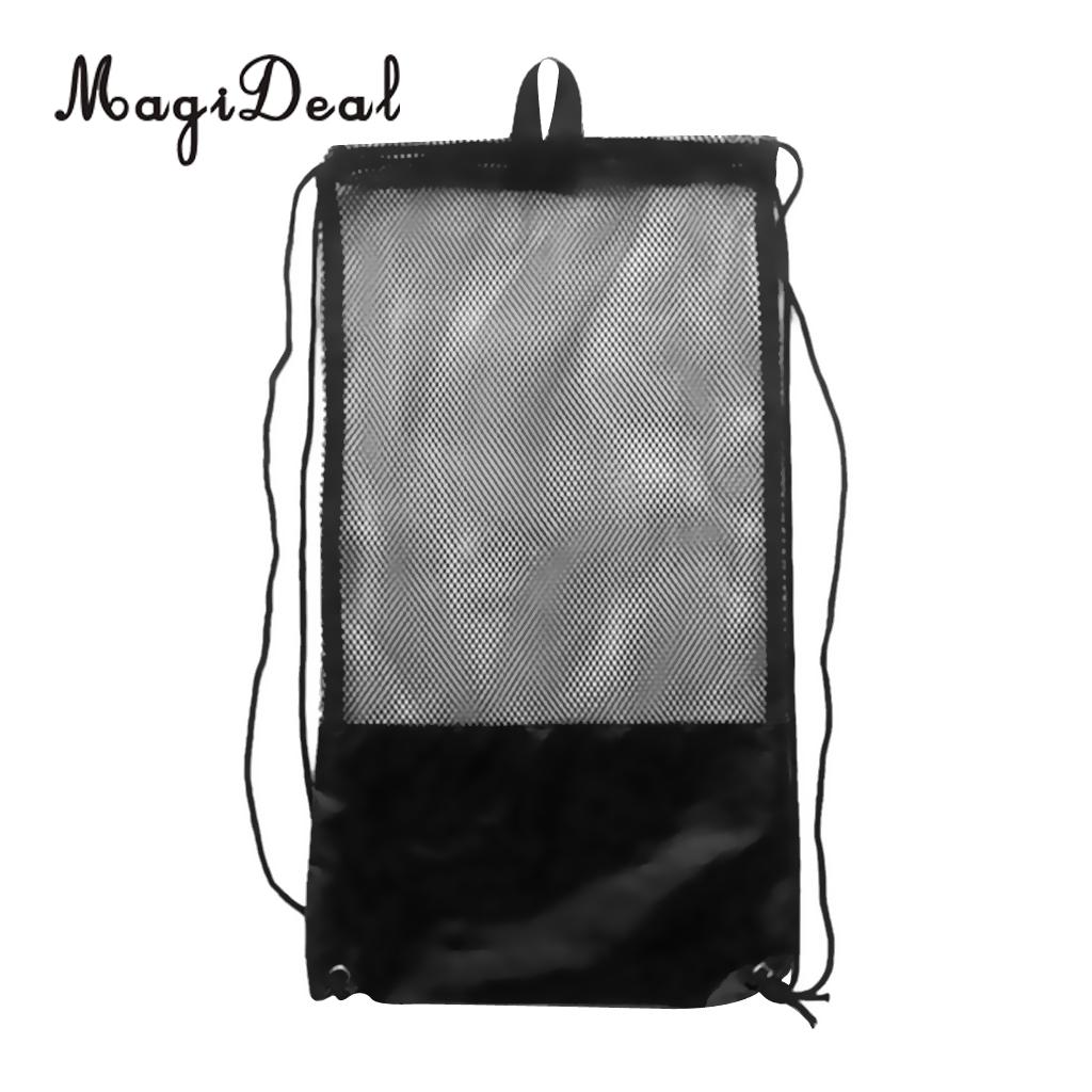 MagiDeal Adjustable Mesh Drawstring Bag for Snorkeling Scuba Diving Fins Goggles Mask Black Beach Sea Kayaking Surfing Equipment