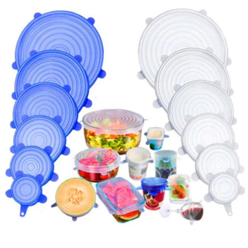 6/12Pcs Adaptable Silicone Lids Reusable Universal Food lids Cover Stretchable Washable Silicone Food Wrap Lid Kitchen Accessor