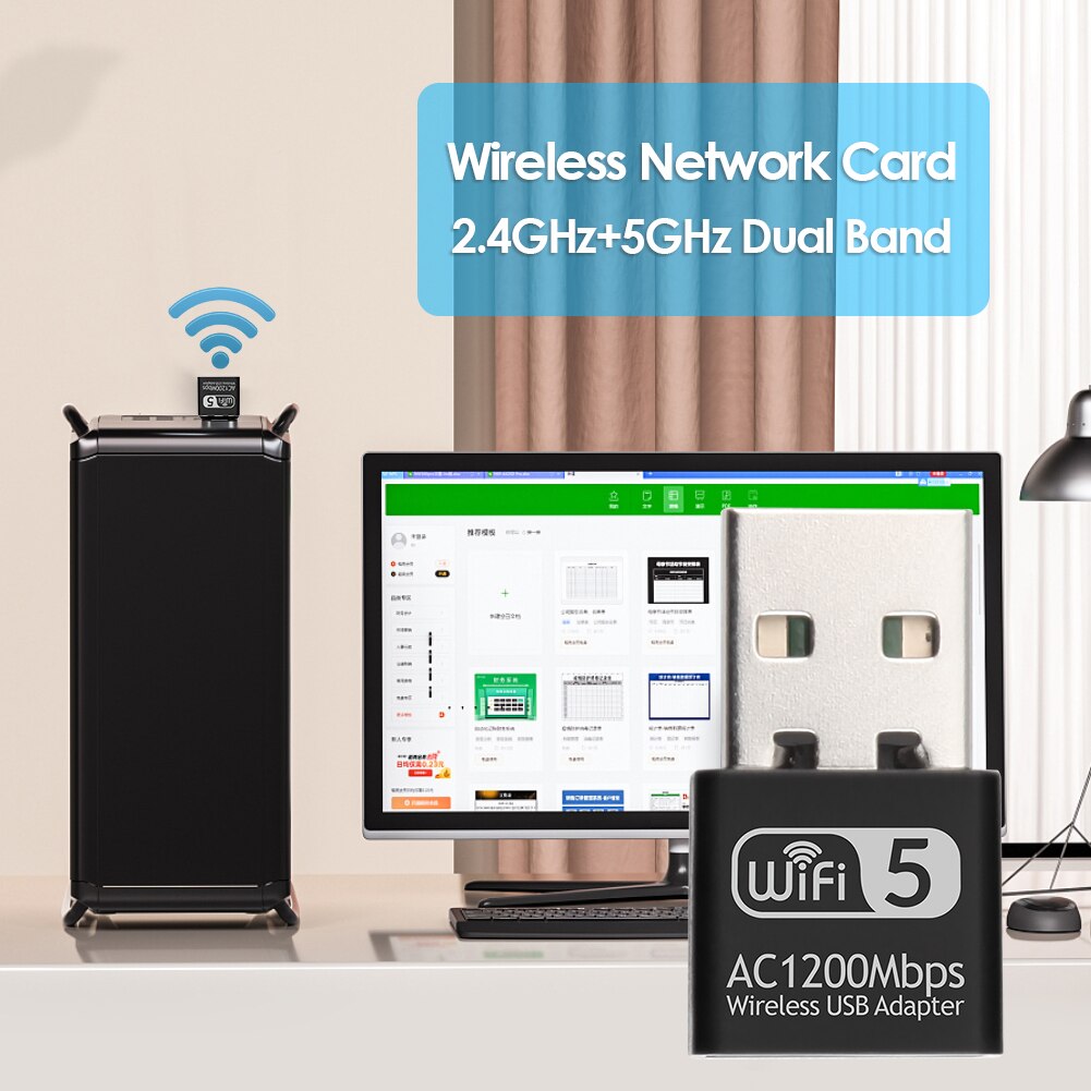 1200Mbps Dual Band 2.4G 5G Hoge Snelheid Netwerkkaart Mini Usb Draadloze Wifi Adapter RTL8812 802.11b/g/n Ethernet ontvanger Dongle