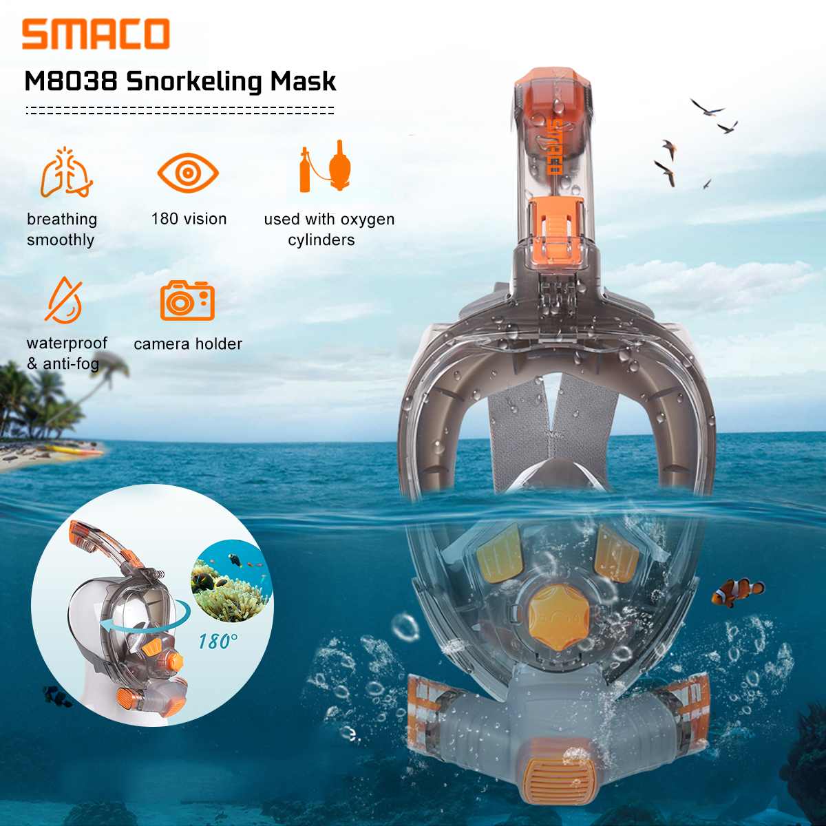 Smaco Duiken Masker Full Face Snorkelen Masker Onderwater Anti Fog Snorkelen Duiken Masker Voor Zwemmen Onderwatervissers Duik