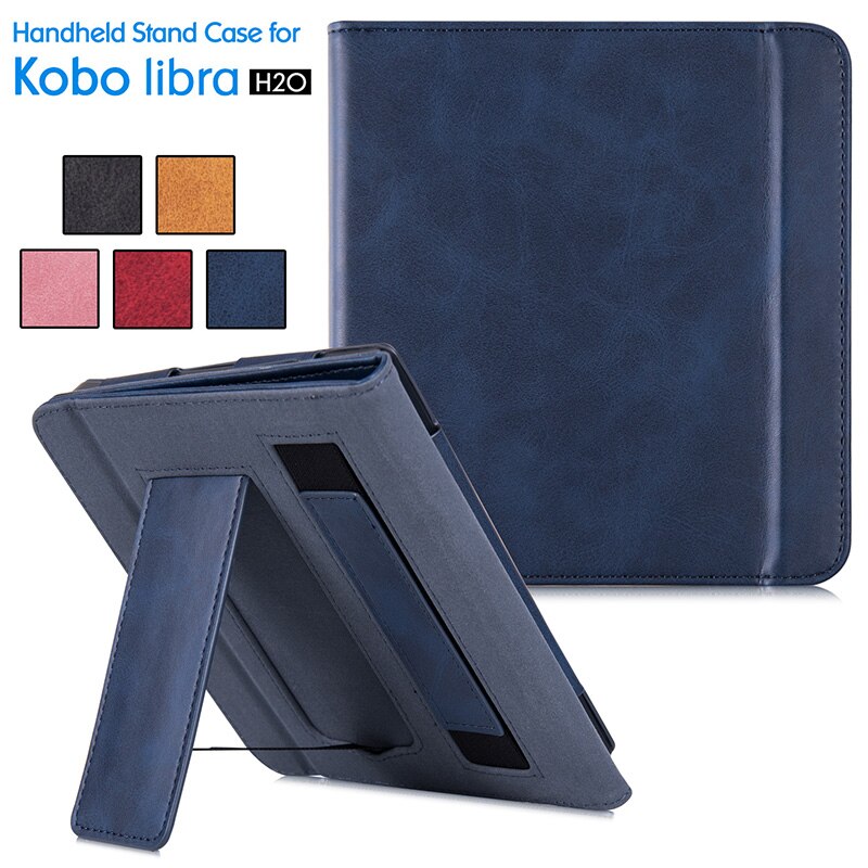 Aroita – Étui de protection avec support pour Kobo Libra H2O, cuir PU, avec dragonne, fermeture magnétique, veille automatique, housse intelligente: Dark Blue