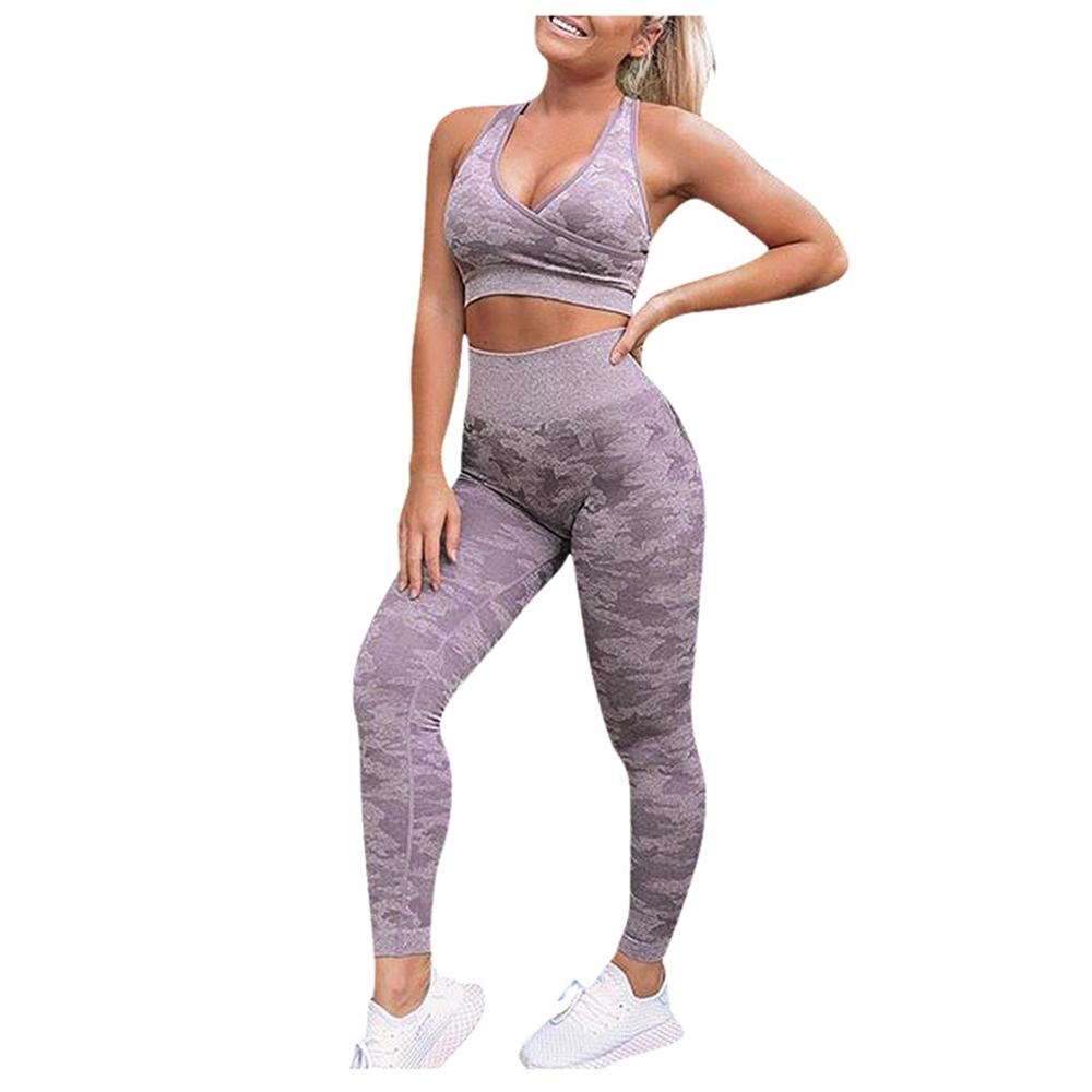 Frauen Yoga einstellen Laufen draussen Bh & Hosen trainieren Fitness Tarnung Strumpfhosen Sport Tragen offen zurück Yoga Hosen Sport Weste bh einstellen: B / M