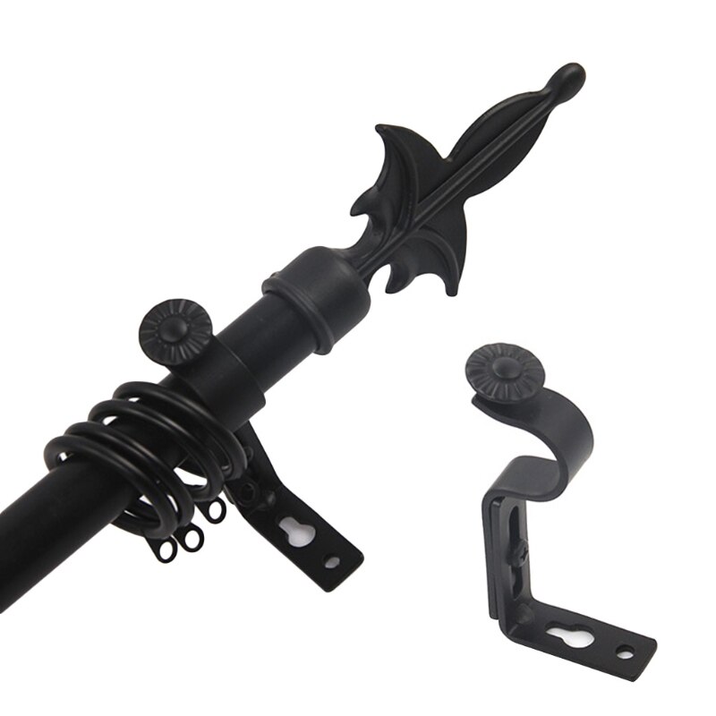2 Pcs Adjustable Curtain Rod Bracket, Iron Hang Curtain Rod Holders, Single Rod Bracket for Walls（Black/Green Bronze）