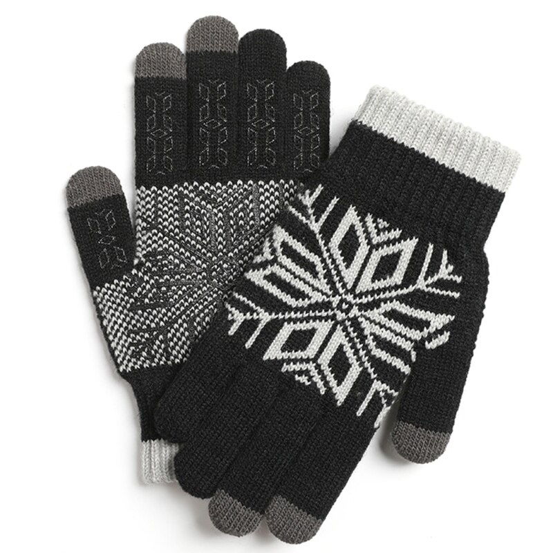 Homem inverno tela de toque floco de neve malha luvas quentes forro de pelúcia macio elástico manguito anti-deslizamento silicone ciclismo luvas: 1 / L