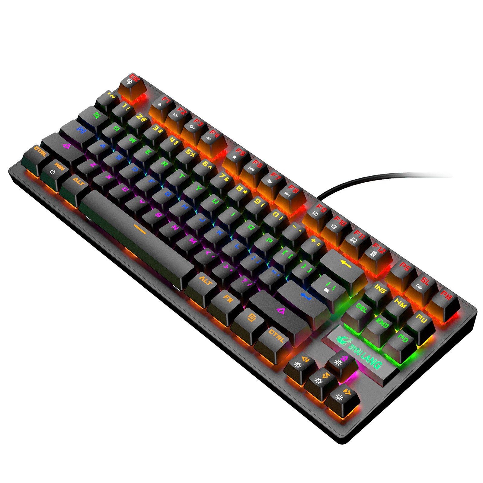 K2 Mechanical Keyboard 87 Keys Layout LED Rainbow Backlit Blue Switches Wired Gaming Mechanical Keyboard For Desktop: BK