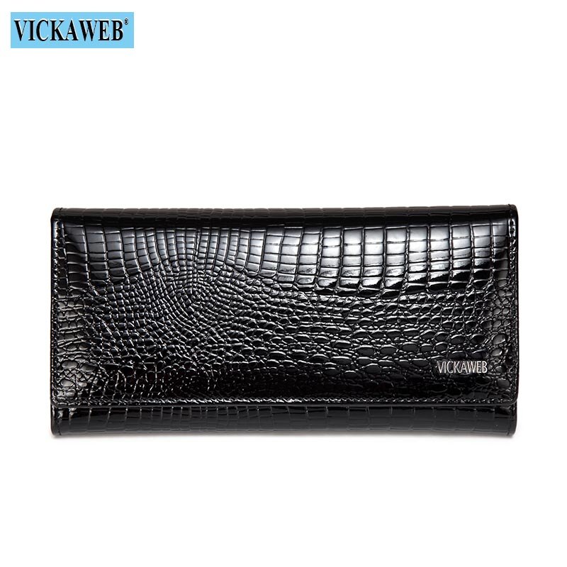 VICKAWEB Long Wallet Women Genuine Leather Alligator Womens Wallets And Purses Lady Hasp & Zipper Standar Wallet Female: Black Wallet