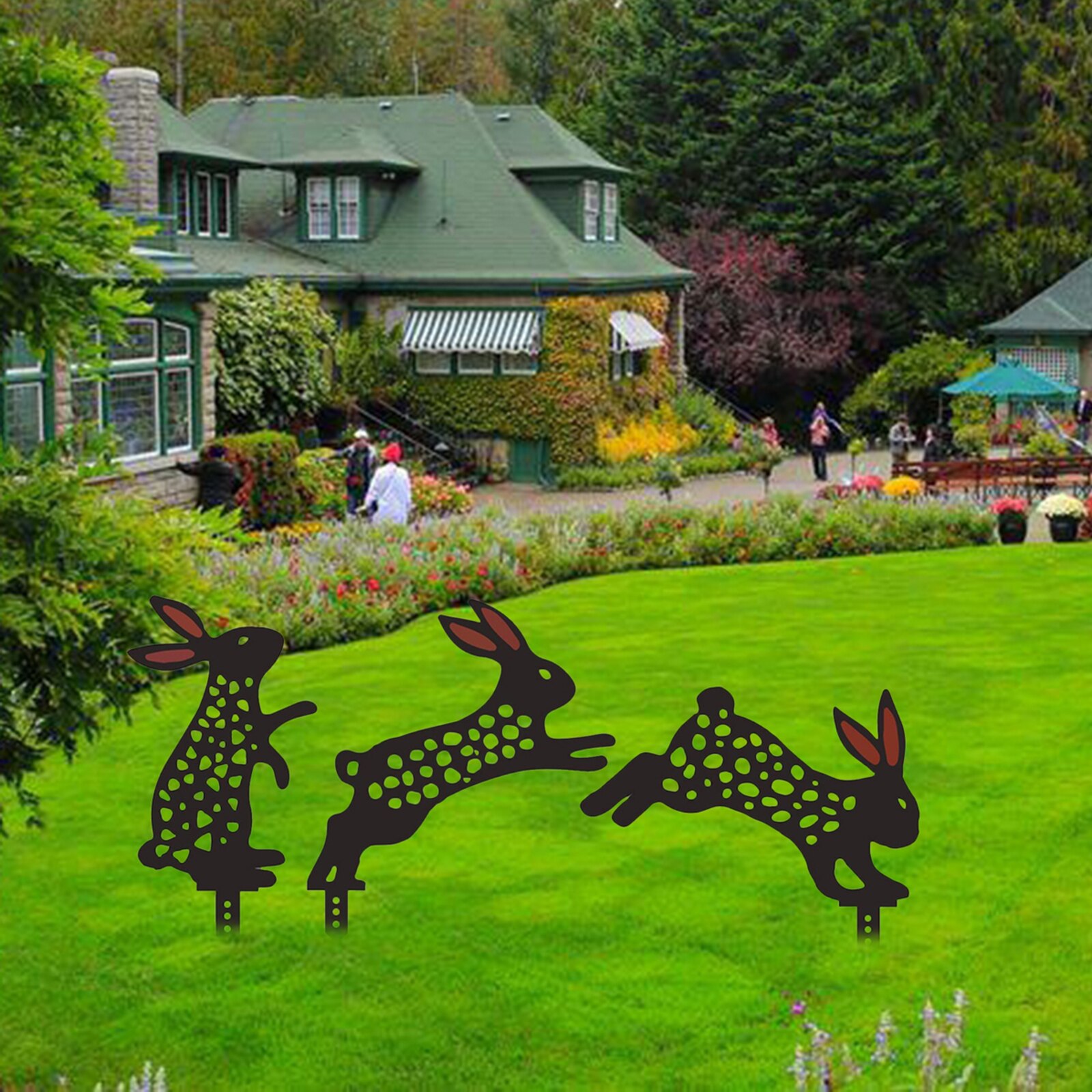 Rabbit Garden Art Bunny Silhouette Stake Black Bunny Rabbit Garden Stake Yard Art for Lawn Outdoor Patio Home