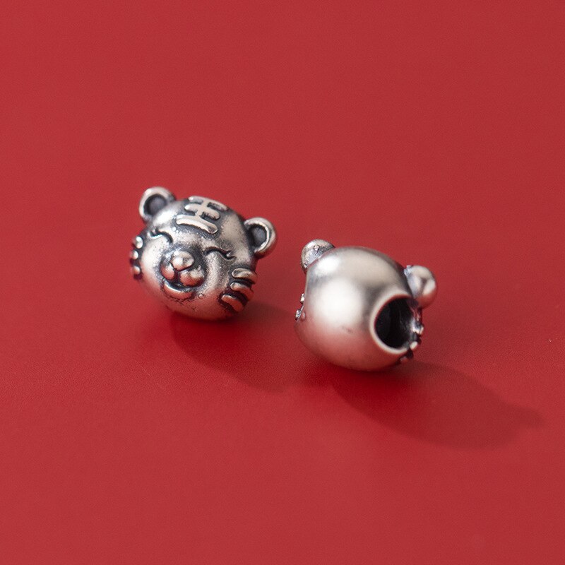 Meetsoft na moda s925 prata esterlina afligido tigre bebê encantos de diy feito à mão para animal ano pessoa transporte da gota
