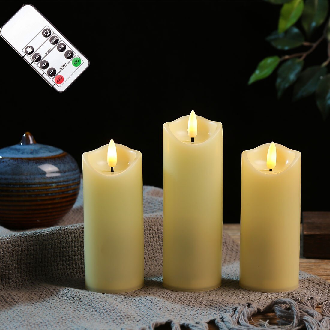 Pack of 2/3/4 Flickering Warm White Light LED Flameless Candles With Remote Control,AA Battery Operated Tall Church Candles