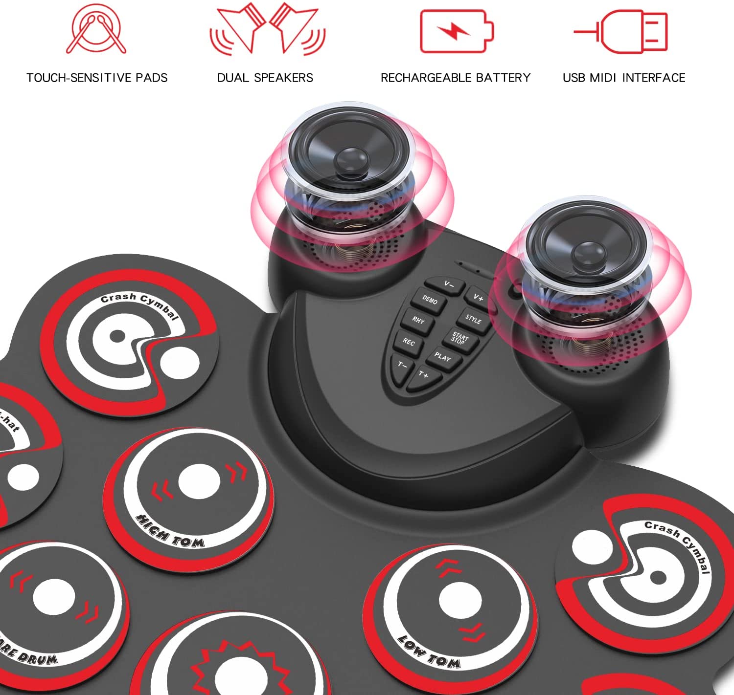 Electronic Drum Set Kids can play games practice drum mat Rechargeable drum set with built-in speaker pedals, drumsticks