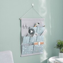 7 Pockets Over The Door Organizer Wall Closet Hanging Storage Bag Multilayer Linen Fabric Pouch Debris Organizer Bag Storage