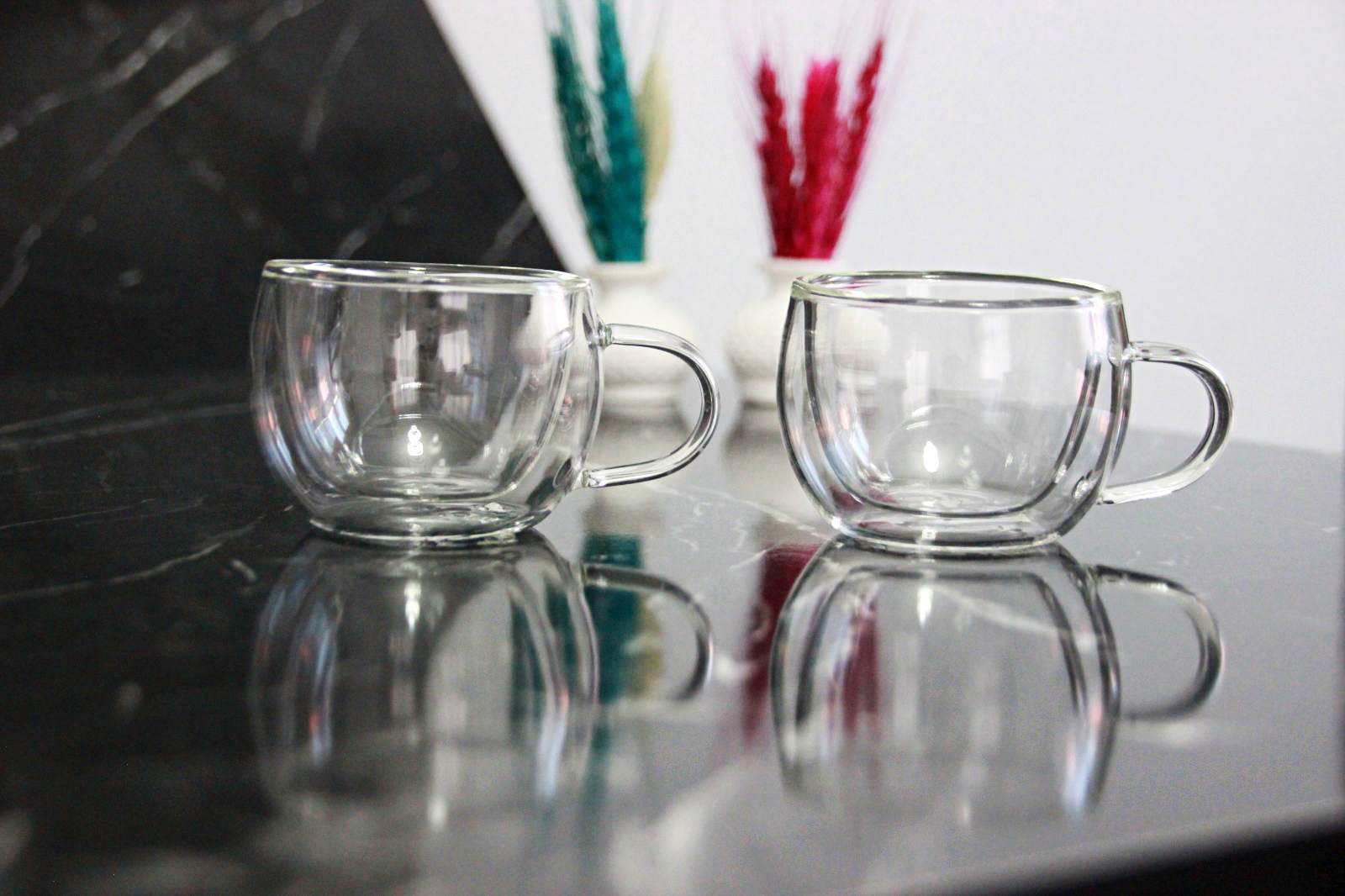 Glass Turkish Coffee Espresso Cup Double-Skinned the Coffeeware Arabic Coffee Tea Cup High Temp Resistance Set 2 Pieces 80 ml