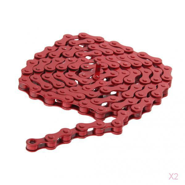 2 Pack Single Speed Bike Chain, 1-Speed, 1/2" x 1/8 ", 96 Links, Red - BMX Fixed Gear Fixie Road Bikes Track Bicycle Chains