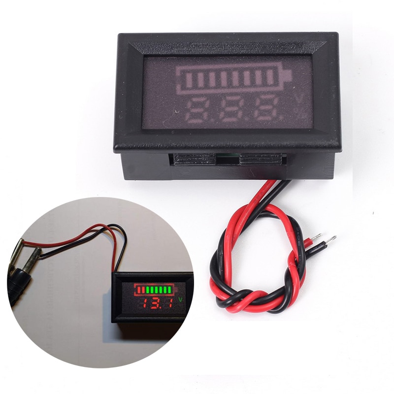 Indicador de nivel de carga de batería de plomo y ácido, 12V, medidor de capacidad de batería de litio, voltímetro LED, pantalla Dual