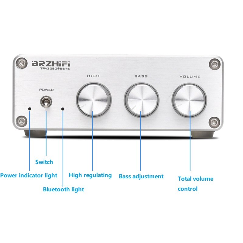 BRZHIFI High Fidelity TPA3250 Fever Amplifier 260W High and Bass Adjustment 8675 Bluetooth 5.0aptx-hd