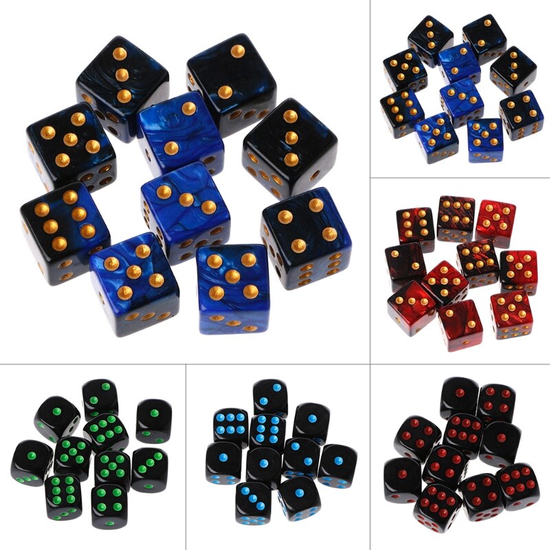 10pcs 15mm Multicolor Acrylic Cube Dice Beads Six Sides Drinking Dice Portable Table Games Toy