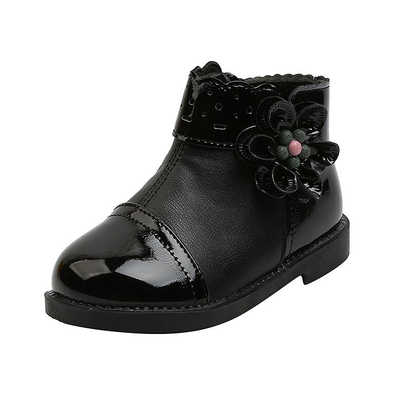 Winter Mädchen schuhe verrotten Leder Schnee Schuhe Baby Mädchen Blumen- Knöchel Stiefel freundlicher Prinzessin Schuh Warme Plüsch Anti-rutschig Kleinkinder: Schwarz / 29
