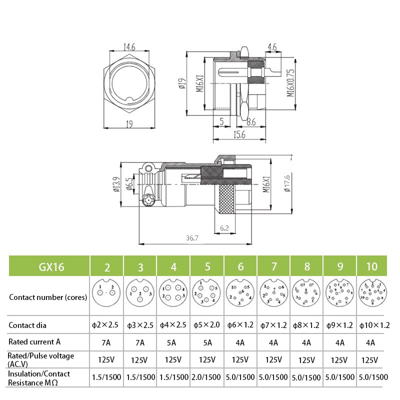 1Set GX16 Moer Type Mannelijke &amp; Vrouwelijke Elektrische Connector 2/3/4/5/6/7/8/9/10 Pin 16Mm Luchtvaart Socket Plug Draad Panel Connectors