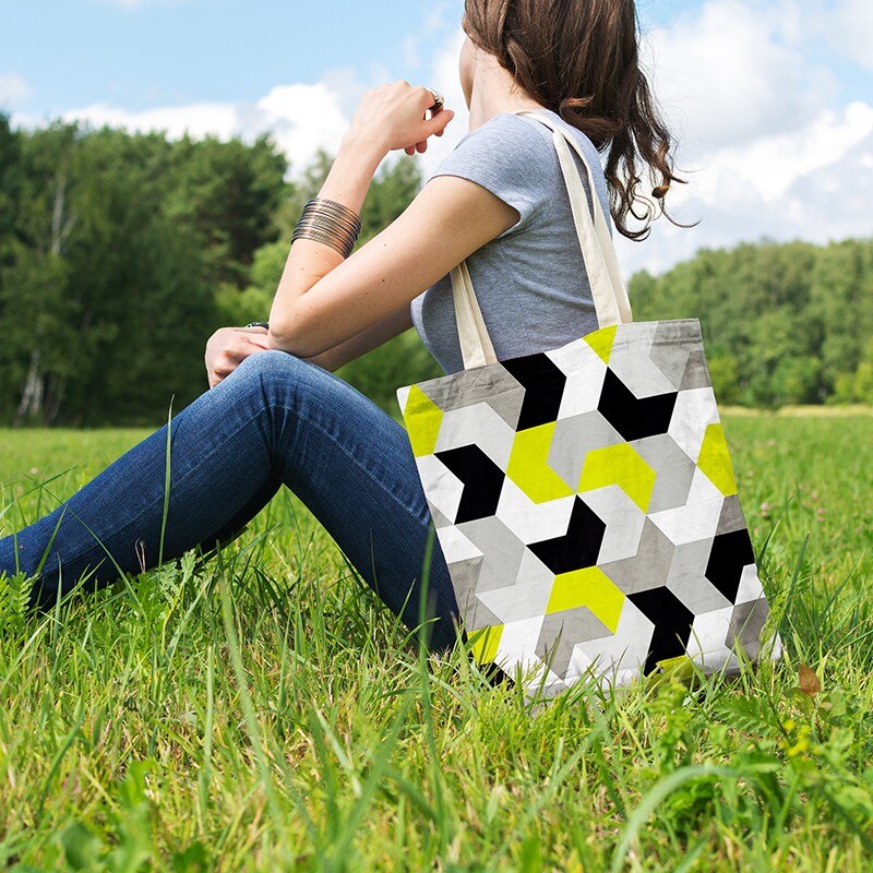 Bolso de mano informal con estampado de cuadros coloridos para mujer, bolsa de compra reutilizable, de lona, para uso diario y playa