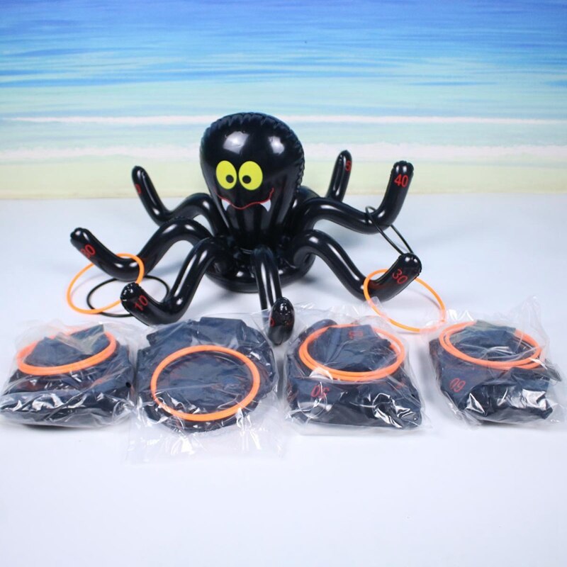 2 Set Inflate Octopu Pool Ring Toss Game(2 Inflator Octopus with 8 Ring) for Halloween Party Ferrule Swimming Pool Toys