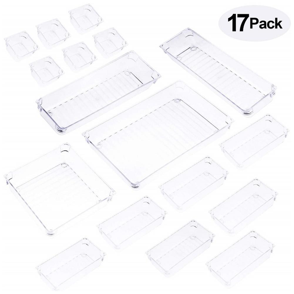 17PCS Desk Drawer Organizer Tray Home Office Storage Box Plastic Drawer Compartment Divider Container For Bedroom Dresser Office