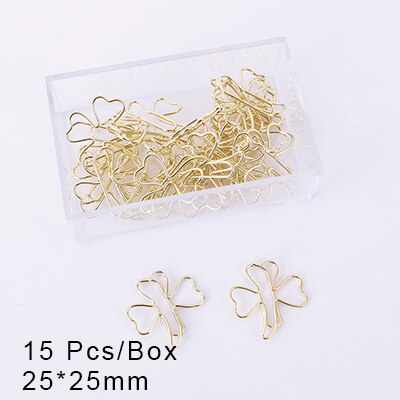 TUTU 15pcs/box four leaf clover clip befriend metal paper clips Memo Clip Metal Binder Paperclip H0222: gold