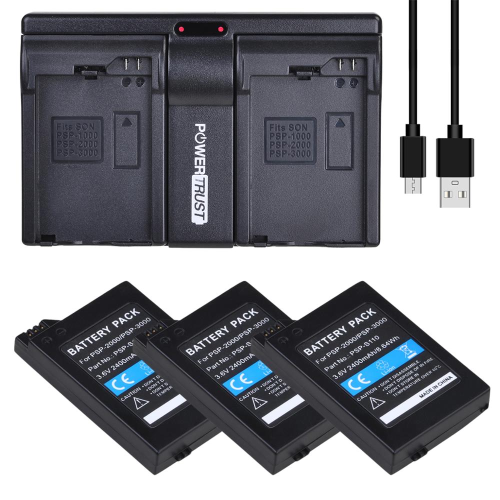 2x PSP2000 PSP-3000 PSP-S110 Battery and Charger for Sony PSP2000 3000 PlayStation Portable Controller PSP-2000 PSP-2001: 3Battery and charger