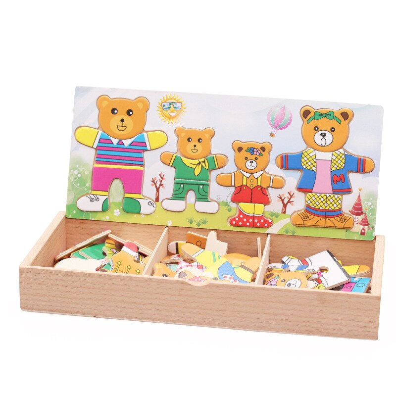 Fly puslespil legetøj træ 4 bjørn familie skab tredimensionelt puslespil træ legetøj til børn: 4 bjørne