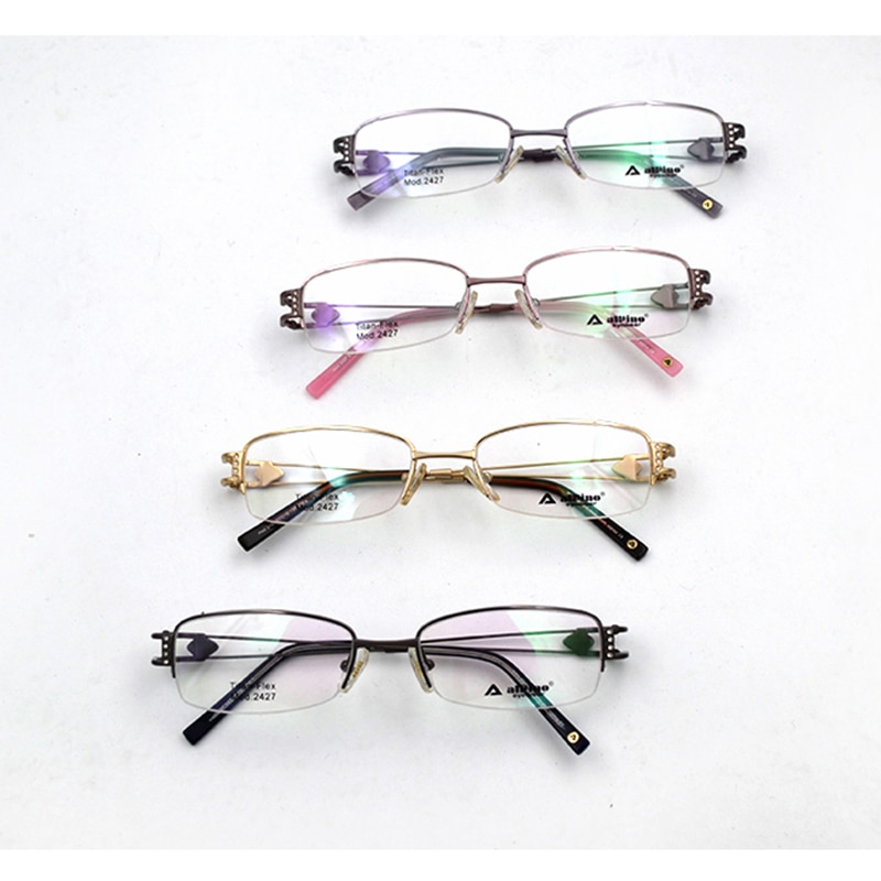 Crystal Decorated Woman Glasses Frames Semi Rim Titanium Hollow Out Temple Diamond Frame Women Prescription Eyeglasses D5