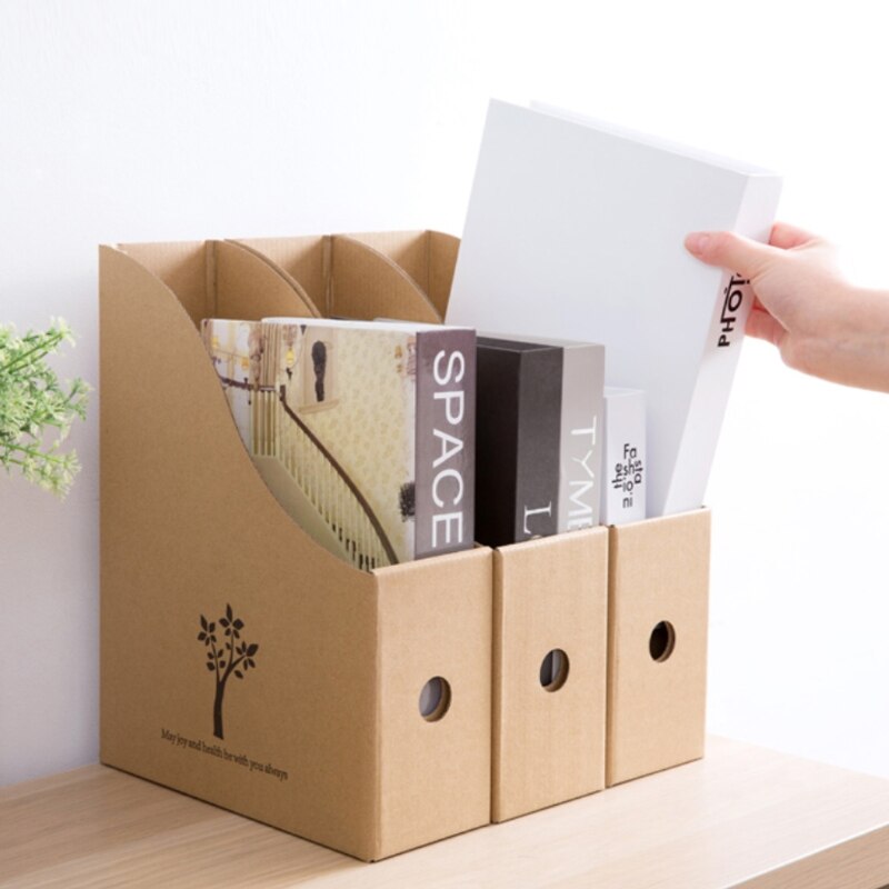Office Desk File Magazine Holder Kraft Paper Leaves Print Books Document Storage Box Home Desktop Cabinet Organizer Rack