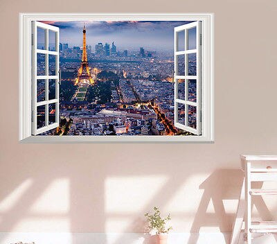 Eiffelturm Paris Nacht Ansichten 3D Fenster Zauberstab Aufkleber PVC Wandbild Aufkleber Heimat Dekor