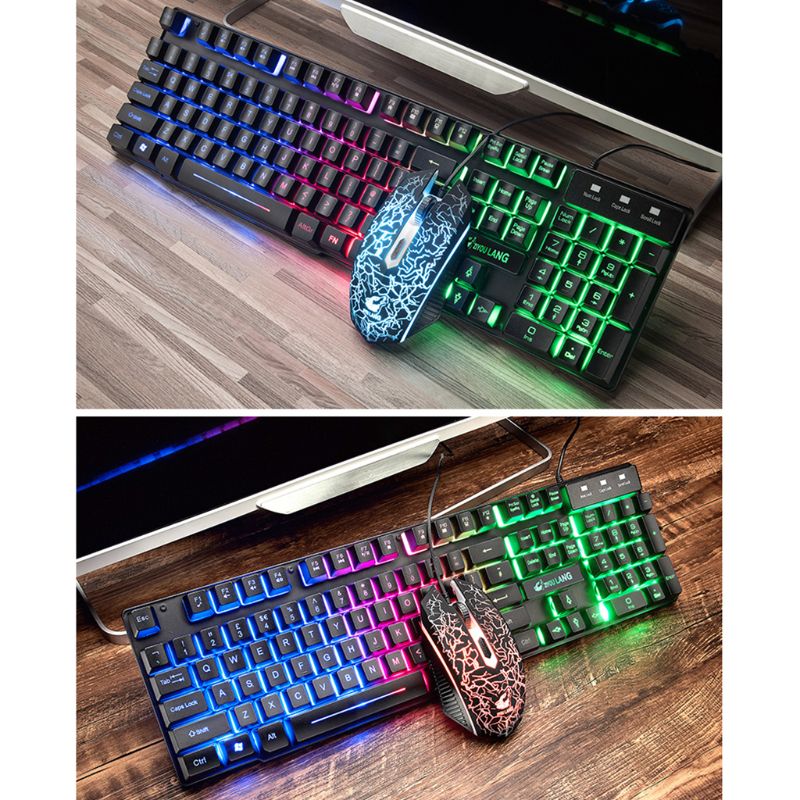 English Version Button Mechanical Keypad Mouse Set Rainbow Backlight Key Keyboard for PC Laptop Desktop Gaming Kit