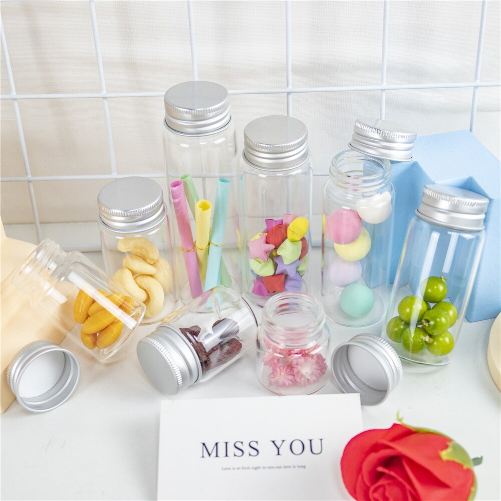 25ml 30ml 40ml 50ml 60ml 70ml 80ml 90ml bouteille en verre avec bouchon en aluminium à vis argentée contenant des aliments pour épices flacons bricolage 24 pièces