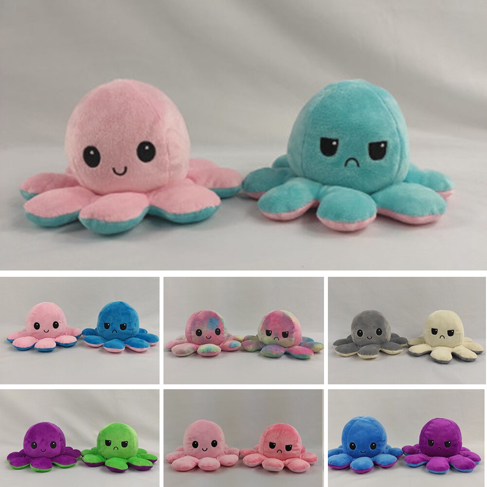 Cute Octopus Plush Toys Double-sided Flip Octopus Soft Reversible Stuffed Octopus for Kids Family Friends SCI8