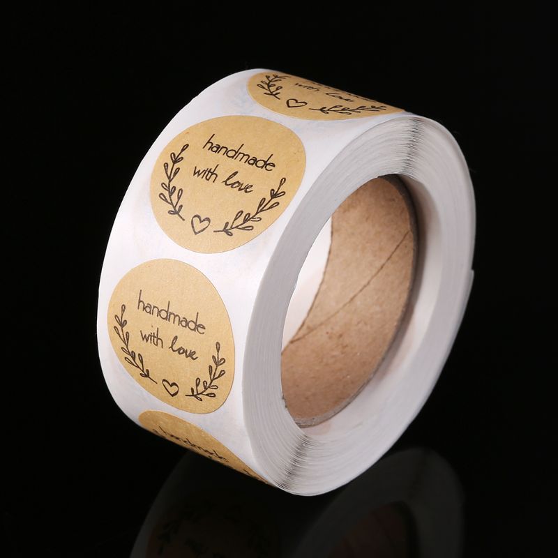 500 Uds. Pegatinas de papel Kraft hechas a mano con amor naturales, etiquetas adhesivas redondas para hornear, álbum de recortes, recuerdos de de boda